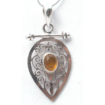 Sterling silver Jali pendent with Amber stone RPP2010A